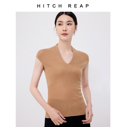 【希區瑞普特賣】美麗諾細羊毛百搭針織衫V領無袖短袖毛衣打底衫
