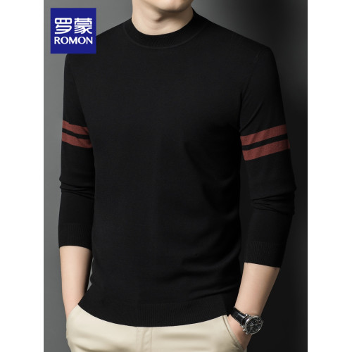羅矇半高領毛衣男士圓領打底衫2025年秋季新款潮流休閒針織衫男裝
