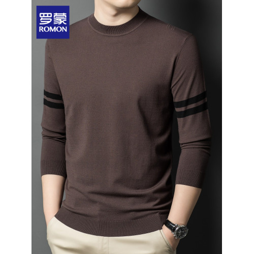 羅矇半高領毛衣男士圓領打底衫2025年秋季新款潮流休閒針織衫男裝