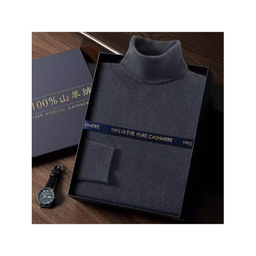 新款純絨男士可翻高領毛衣時尚保暖純山羊絨衫商務休閒針織打底衫