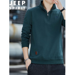JEEP SPIRIT 吉普春秋立領長袖衛衣男運動寬松簡約潮牌上衣打底衫