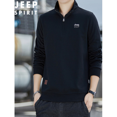 JEEP SPIRIT 吉普春秋立領長袖衛衣男運動寬松簡約潮牌上衣打底衫