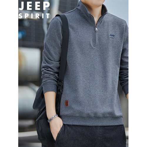 JEEP SPIRIT 吉普春秋立領長袖衛衣男運動寬松簡約潮牌上衣打底衫