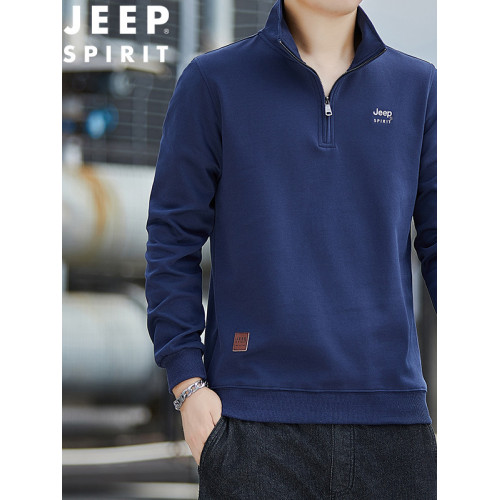 JEEP SPIRIT 吉普春秋立領長袖衛衣男運動寬松簡約潮牌上衣打底衫