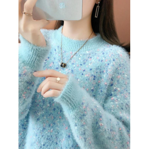 水貂絨毛衣女春秋初中高中學生大童內搭慵懶風加厚打底衫外穿上衣