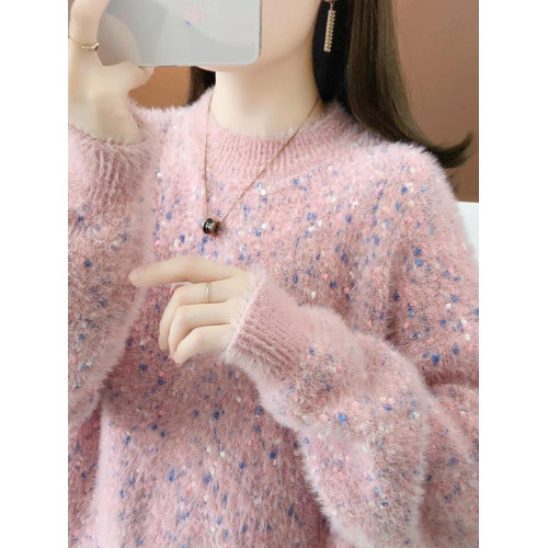 水貂絨毛衣女春秋初中高中學生大童內搭慵懶風加厚打底衫外穿上衣