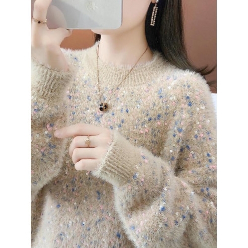 水貂絨毛衣女春秋初中高中學生大童內搭慵懶風加厚打底衫外穿上衣