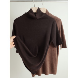 秋季新款純色高領短袖針織打底衫毛衣寬松修身套頭彈力百搭女上衣