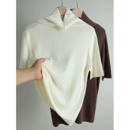 秋季新款純色高領短袖針織打底衫毛衣寬松修身套頭彈力百搭女上衣