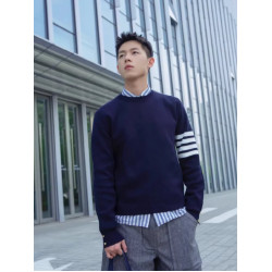 TB四杠純棉套頭毛衣圓領針織衫情侶款ins學院風祖馬龍長袖打底衫