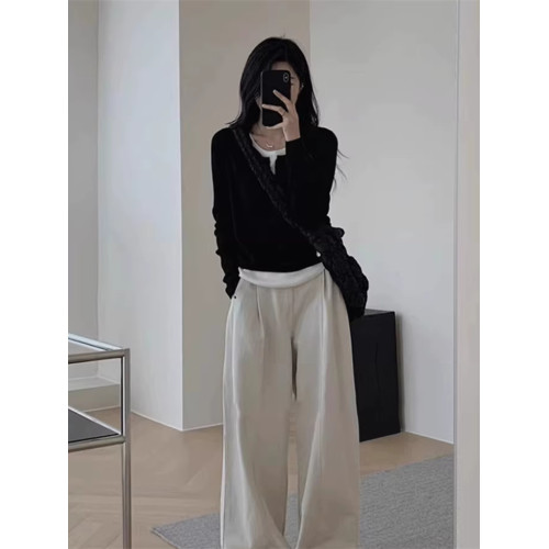 小個子拼接假兩件撞色針織衫女秋冬休閒慵懶風內搭打底衫歐貨上衣