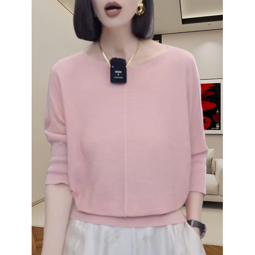 薄款針織衫女夏季新款圓領收腰純色七分袖打底衫大碼顯瘦遮肉上衣