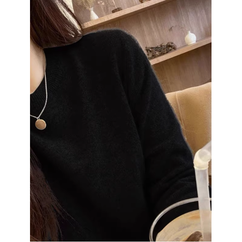 100%不起球羊毛衫女圓領套頭寬松羊毛衫短款百搭針織打底衫毛衣