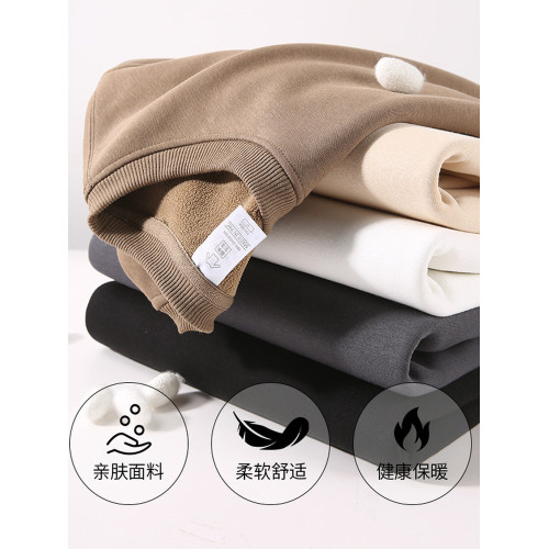 美式重磅銀狐絨加厚衛衣情侶純色加絨保暖上衣寬松圓領長袖打底衫