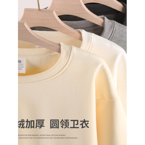 美式重磅銀狐絨加厚衛衣情侶純色加絨保暖上衣寬松圓領長袖打底衫