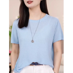 女士夏季短袖針織衫2025新款爆款氣質圓領獨特毛衫韓版胖mm打底衫