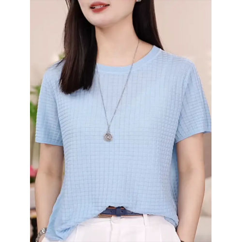 女士夏季短袖針織衫2025新款爆款氣質圓領獨特毛衫韓版胖mm打底衫