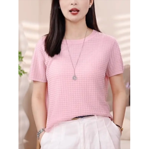 女士夏季短袖針織衫2025新款爆款氣質圓領獨特毛衫韓版胖mm打底衫