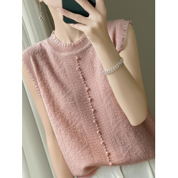 蕾絲釘珠提花無袖背心女夏季2025新款打底衫洋氣大碼冰絲針織上衣