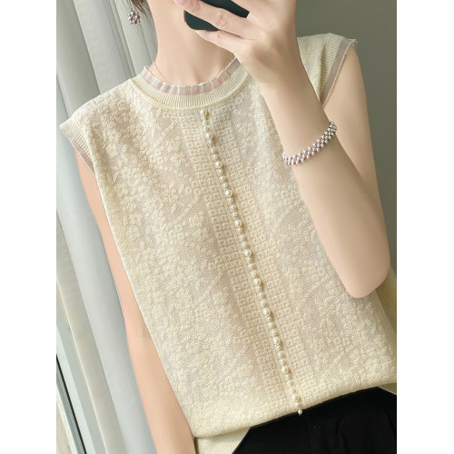 蕾絲釘珠提花無袖背心女夏季2025新款打底衫洋氣大碼冰絲針織上衣