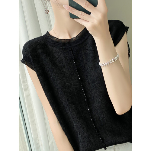 蕾絲釘珠提花無袖背心女夏季2025新款打底衫洋氣大碼冰絲針織上衣