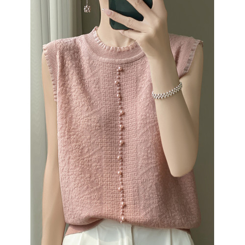 蕾絲釘珠提花無袖背心女夏季2025新款打底衫洋氣大碼冰絲針織上衣