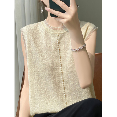 蕾絲釘珠提花無袖背心女夏季2025新款打底衫洋氣大碼冰絲針織上衣