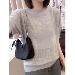 奧萊折釦店冰絲針織衫短袖女夏季寬松洋氣內搭打底衫短袖上衣