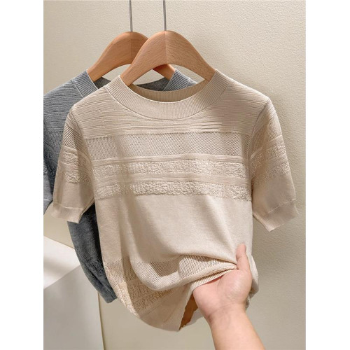 奧萊折釦店冰絲針織衫短袖女夏季寬松洋氣內搭打底衫短袖上衣