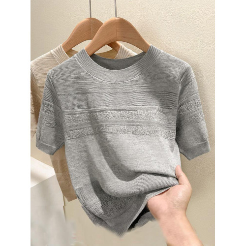 奧萊折釦店冰絲針織衫短袖女夏季寬松洋氣內搭打底衫短袖上衣