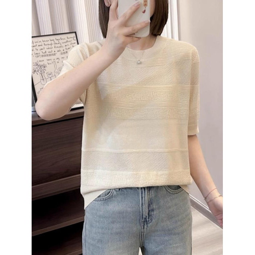 奧萊折釦店冰絲針織衫短袖女夏季寬松洋氣內搭打底衫短袖上衣