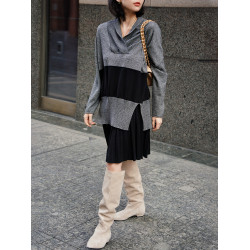 -ZINCCA- 訢卡自製米蘭拼接毛衣  慵懶風拼色上衣針織打底衫