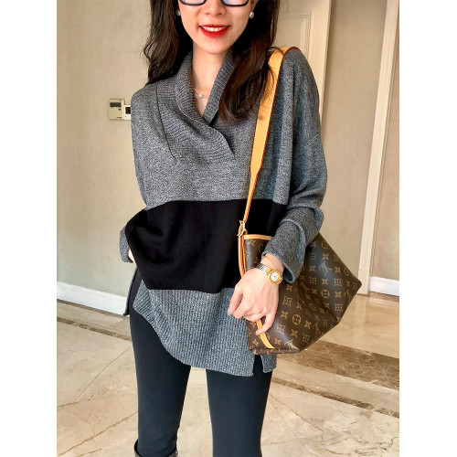 -ZINCCA- 訢卡自製米蘭拼接毛衣  慵懶風拼色上衣針織打底衫