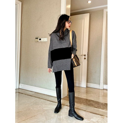-ZINCCA- 訢卡自製米蘭拼接毛衣  慵懶風拼色上衣針織打底衫