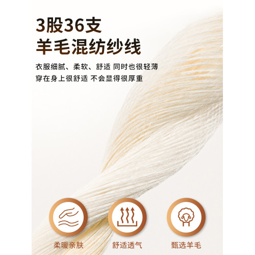 皮爾卡丹圓領100%羊毛衫中年男士內搭毛衣加厚保暖爸爸休閒打底衫