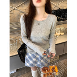 圓領超好看打底衫女春秋冬季內搭可外穿木耳邊針織衫鏤空白色毛衣