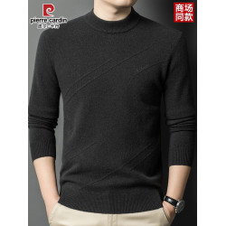 皮爾卡丹冬季男裝長袖純羊毛針織衫半高領線衣套頭加厚中年打底衫