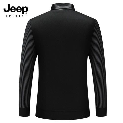 JEEP吉普加絨加厚毛衣男假兩件休閒裝保暖打底衫中老年大碼毛線衣