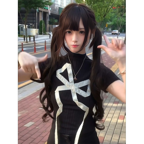 日系復古辣妹黑色高領針織衫女夏季新款修身顯瘦百搭打底衫上衣潮