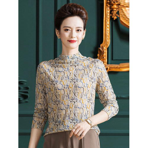 旺秋2025新款羊毛衫女100%純羊毛印花高領精紡超細薄款針織打底衫