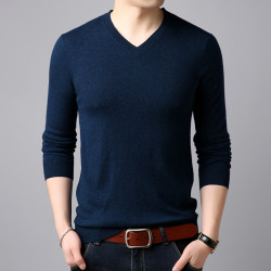 羊毛衫男V領青年純色薄款針織衫秋冬季中年潮流毛衣男士打底衫