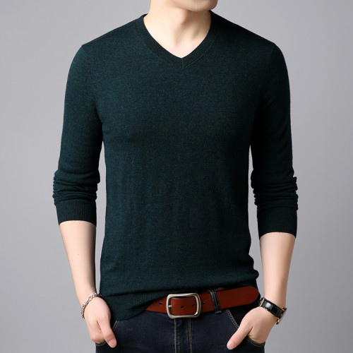 羊毛衫男V領青年純色薄款針織衫秋冬季中年潮流毛衣男士打底衫