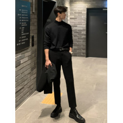 2025春秋季韓版潮流半高領針織衫毛衣男慵懶高級感中領寬松打底衫