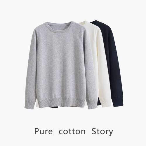 全棉原單貨  純色圓領毛衣女士薄款秋冬季內搭針織打底衫寬松