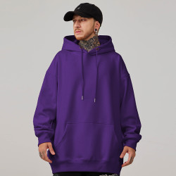 2025帽衫簡約純色寬松加絨加肥加大連帽衛衣男大碼男裝打底衫春秋