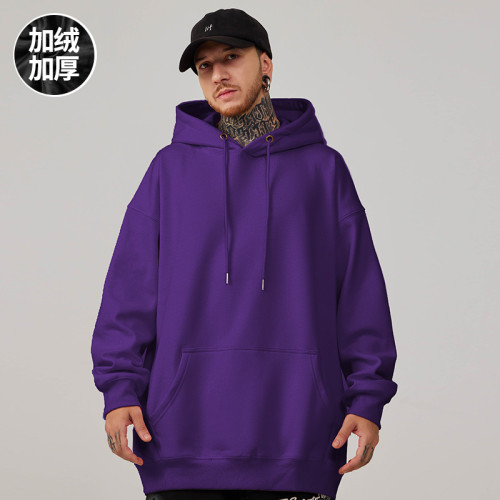 2025帽衫簡約純色寬松加絨加肥加大連帽衛衣男大碼男裝打底衫春秋