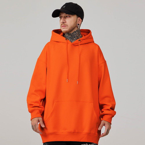 2025帽衫簡約純色寬松加絨加肥加大連帽衛衣男大碼男裝打底衫春秋