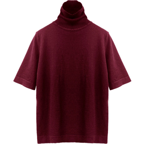 秋冬新款經典高領五分袖毛針織打底衫寬松修身純色大碼半袖女上衣