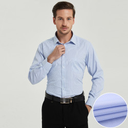 春季長袖襯衫男商務職業工裝藍色條紋男襯衣大碼寸衫工作服打底衫