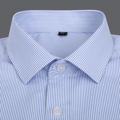 春季長袖襯衫男商務職業工裝藍色條紋男襯衣大碼寸衫工作服打底衫